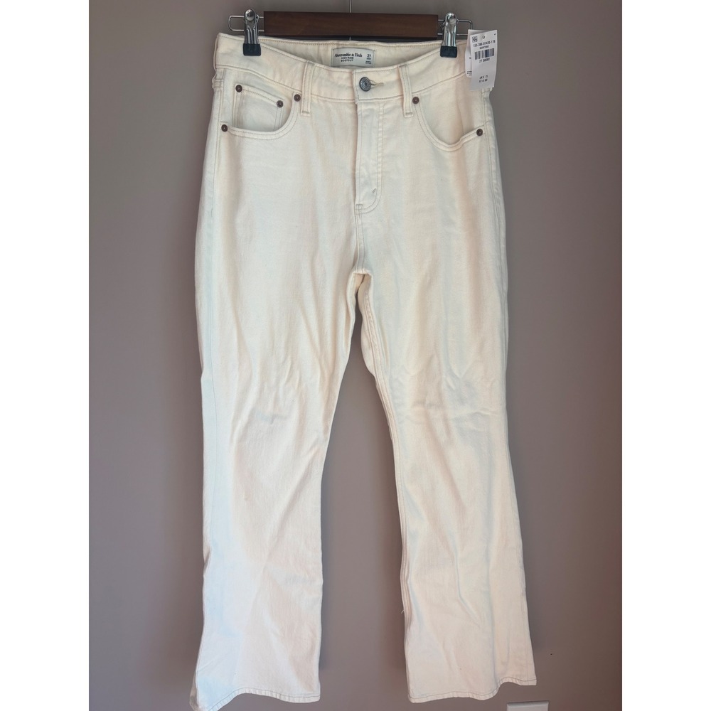 Abercrombie & Fitch Womens High Rise Bootcut Jeans Cream Off-White 27 Short NWT